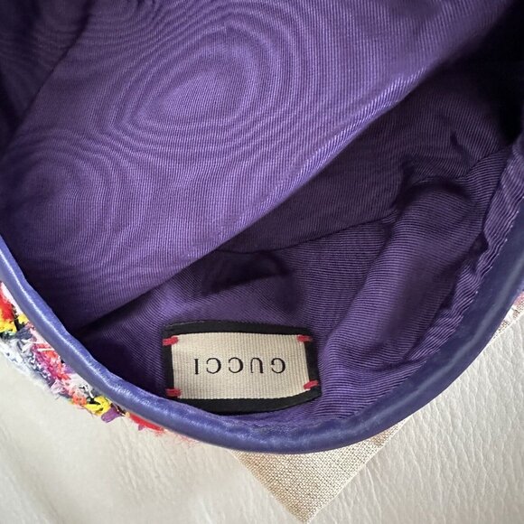 NWT GUCCI LAME BERET CAP Check Lame Sz L Multicolour Violet Tweed - Picture 12 of 14
